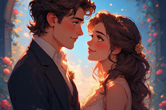 create a romantic couple portrait in my art style