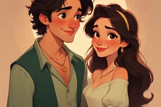 draw romantic cute couple portrait