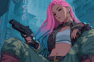 create cyberpunk or 90s retro japanese or anime