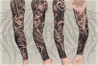 do realism black and grey fullsleeve tattoo design