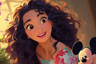 illustrate unique disney portrait painting