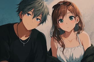 do a anime couple character art anime style