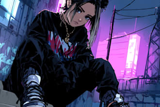draw cyberpunk, lofi or streetwear anime illustrations