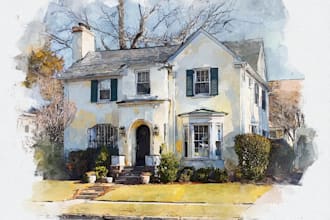 paint a watercolor house portrait or city space illustration