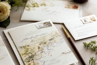 design watercolor wedding venue, save the date, invitation