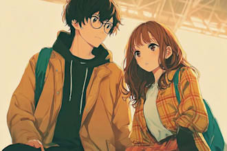 draw anime couple illustration