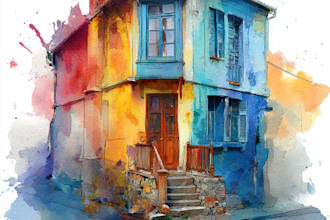 paint your house in watercolor painting style