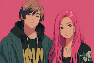 do a anime couple character art anime style