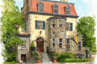 do handmade watercolor painting of house