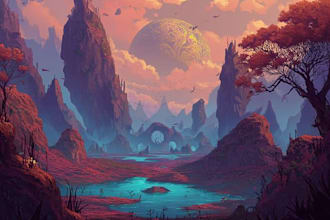 create high resolution fantasy landscape artwork