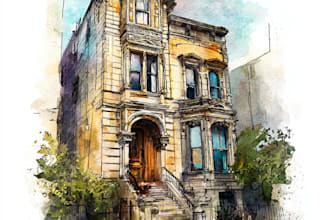 house and building photo into watercolor art