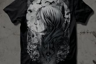 create detailed dark art illustrations for bands and merch