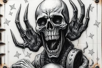 create a horror metal cover illustration with manual drawing