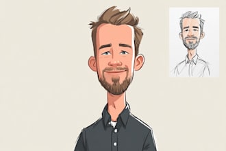 illustrate a gorgeous digital caricature and cartoon portrait