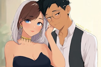 make a anime couple character art anime style