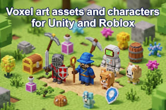create game ready voxel art assets and characters for unity and roblox