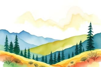 paint a watercolor and gouache landscape illustration