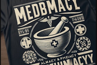 make retro t shirt medical and pharmacy logo
