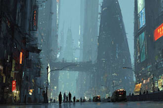 make a art, sci fi cyberpunk futuristic city illustration