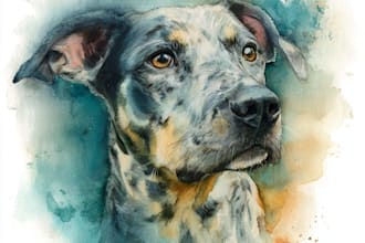 custom pet portrait, two pet portrait, watercolor portrait