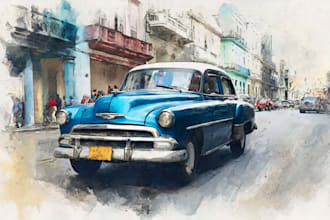 draw realistic watercolor portrait style car, bike vehicle