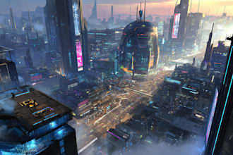 create a science fiction city, cyberpunk concept