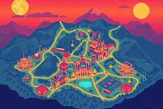 create a vector map illustration for events, festivals, and venues