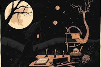 make dark art, concepts, linocut or woodcut illustrations
