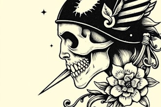 draw a custom linocut style flash tattoo design
