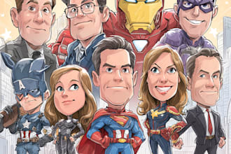 superhero caricature for a family or a business group