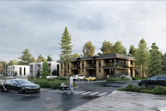 render propose modular townhome, multi unit residence exterior, prefab duplex