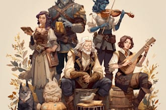 create a character design dnd party, game art, dnd character