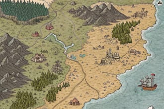 draw fantasy map for your book, rpg, 4k dnd with inkarnate