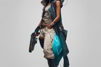 design cyberpunk and fantasy character splash art