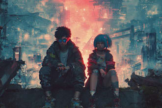 make cyberpunk illustration anime for poster music cover