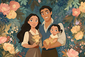 create a professional disney family portrait art
