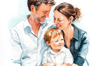 custom watercolor family portrait from photo