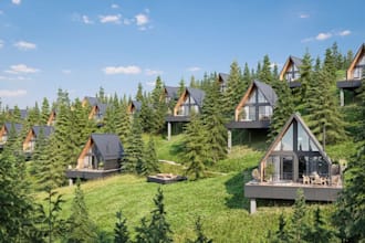 design 3d cottage complex,cabins exterior development,mountain retreat,eco lodge