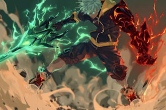 draw characters fighting in dark anime style