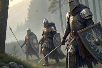 draw concept art of knights, medieval, fanatsy character