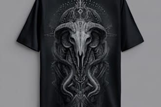 drawing for tshirt detaild, horror, creepy illustration