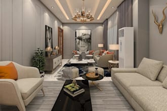 render 3d luxury apartment, modern living room, furniture placement design,revit