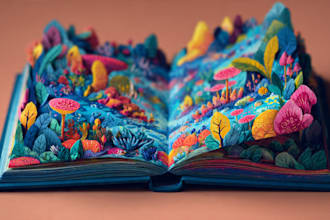 draw a unique colorful book illustration by hand