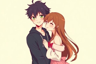 draw anime couple illustration, nsfw, fanart, vtube models