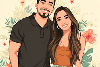 draw disney family couple cartoon portrait