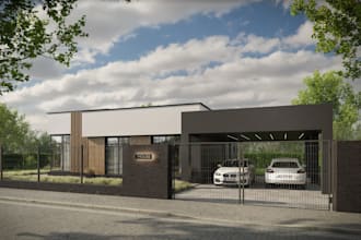 render contemporary home, architecture building structural drawing, 3d external