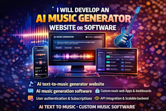 develop ai music generator website, software music website, ai text to music