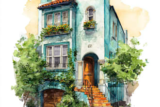 do handmade watercolor painting of house