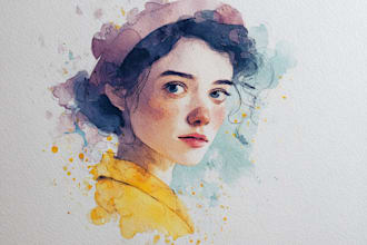 draw portrait in cute watercolor style