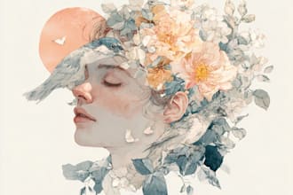 design watercolor young  portrait illustration